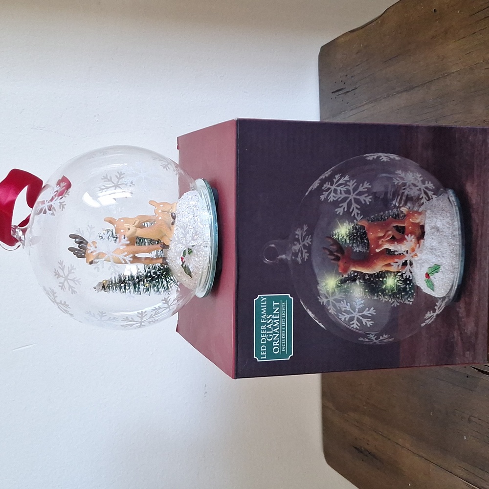 Glass Holiday Ornament with Reindeer and Snowflakes - Picture 4 of 6